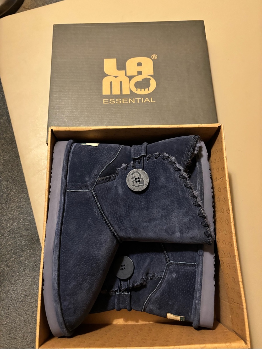 Lamo Navy Suede Button Ankle Boots